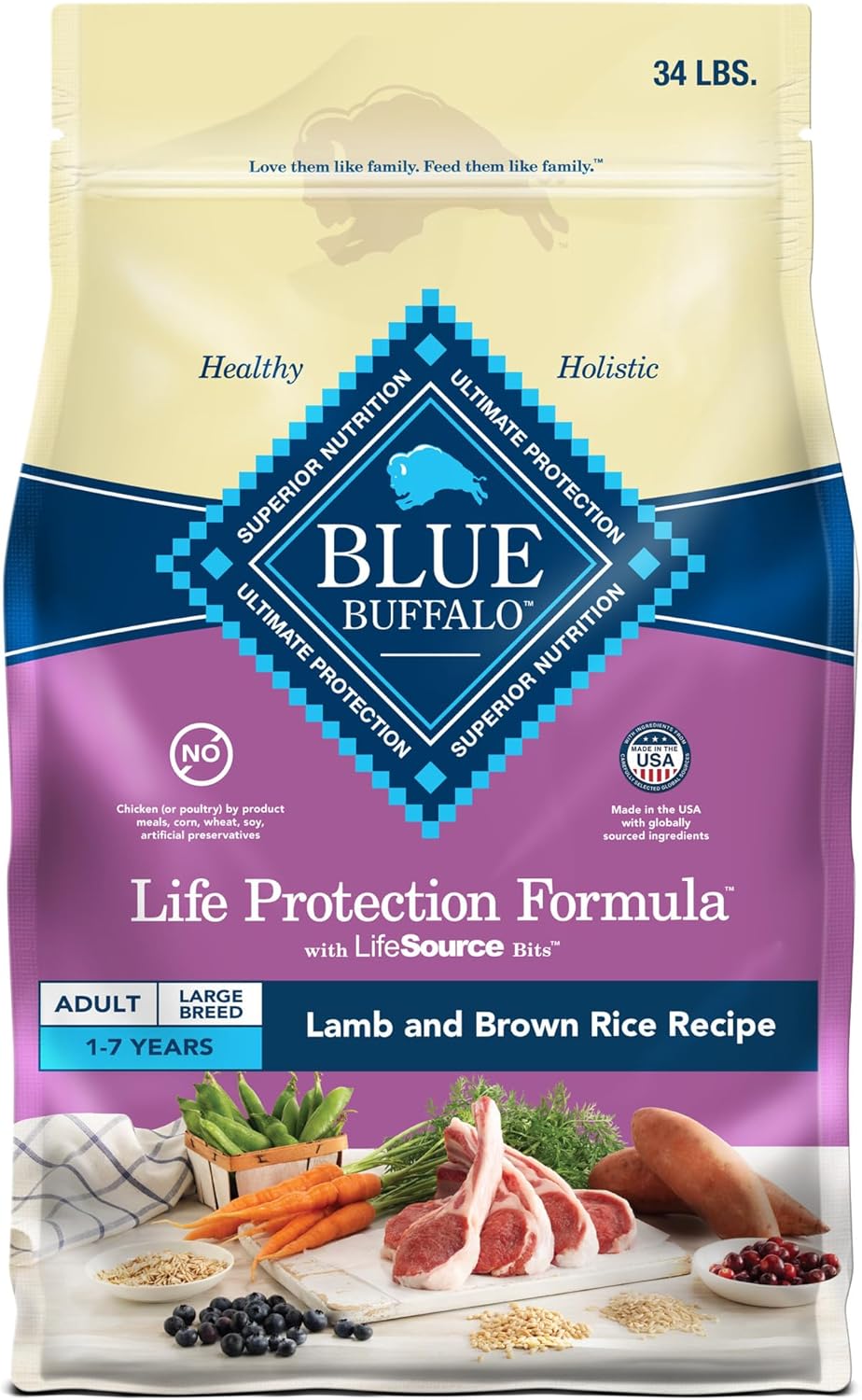 Nourish Your Giant or Large Breed Dog with BLUE Life Protection Formula - Premium Chicken & Brown Rice Dry Food, 30-Lb Bag for Optimal Health and Vitality