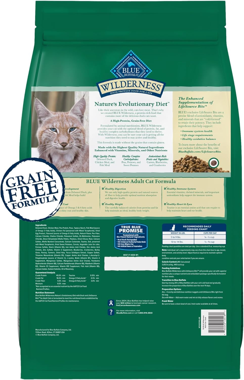 Blue Buffalo Wilderness High-Protein Adult Dry Cat Food with Real Duck - Grain-Free Nutrition for a Happy, Healthy Cat - 11-Lb Bag