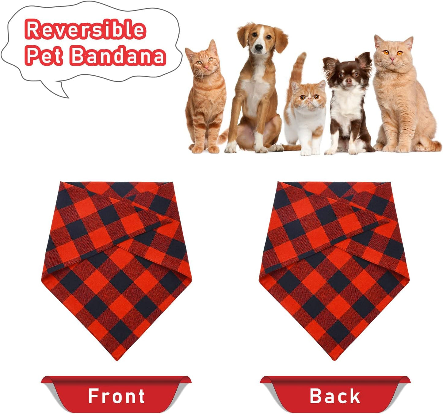 Festive 2 Pack Dog Bandanas - Classic Buffalo Red Plaid for Christmas Celebrations - Stylish Triangle Bibs for Small to Large Dogs