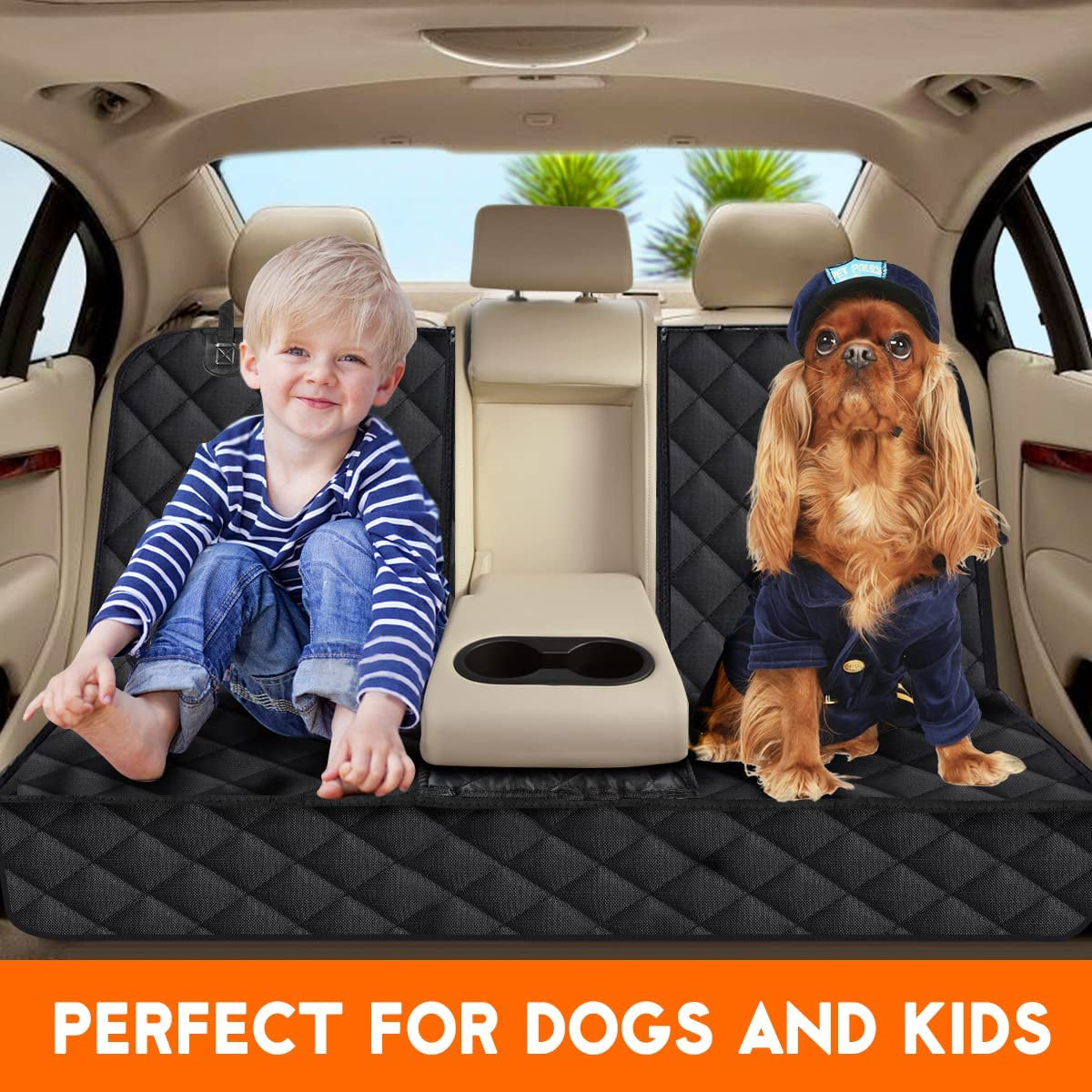 Ultimate Waterproof Dog Car Seat Cover - Non-Slip Bench Protector for Back Seat, Perfect for Pets and Kids in Most Cars, Trucks, and SUVs - Black