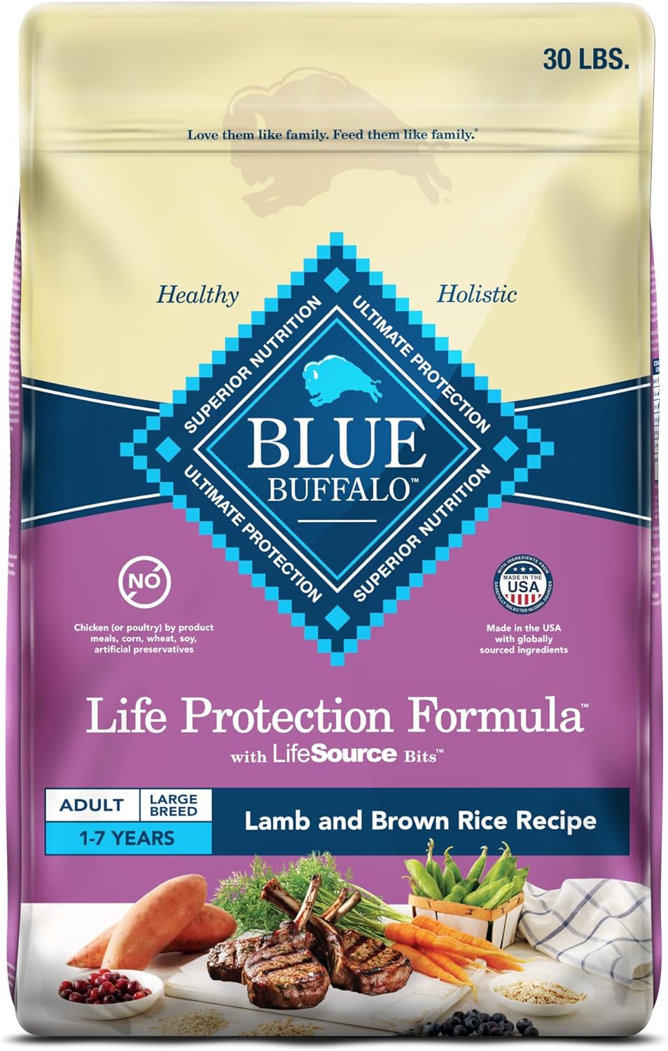Nourish Your Giant or Large Breed Dog with BLUE Life Protection Formula - Premium Chicken & Brown Rice Dry Food, 30-Lb Bag for Optimal Health and Vitality