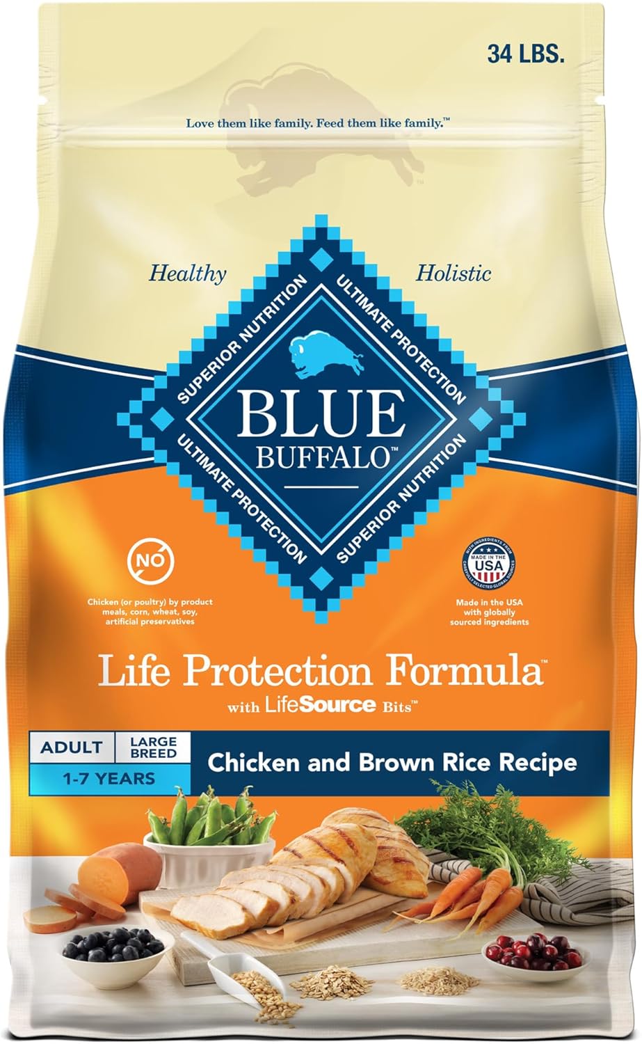 Nourish Your Giant or Large Breed Dog with BLUE Life Protection Formula - Premium Chicken & Brown Rice Dry Food, 30-Lb Bag for Optimal Health and Vitality