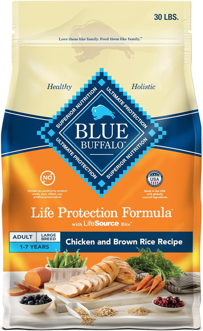 Nourish Your Giant or Large Breed Dog with BLUE Life Protection Formula - Premium Chicken & Brown Rice Dry Food, 30-Lb Bag for Optimal Health and Vitality