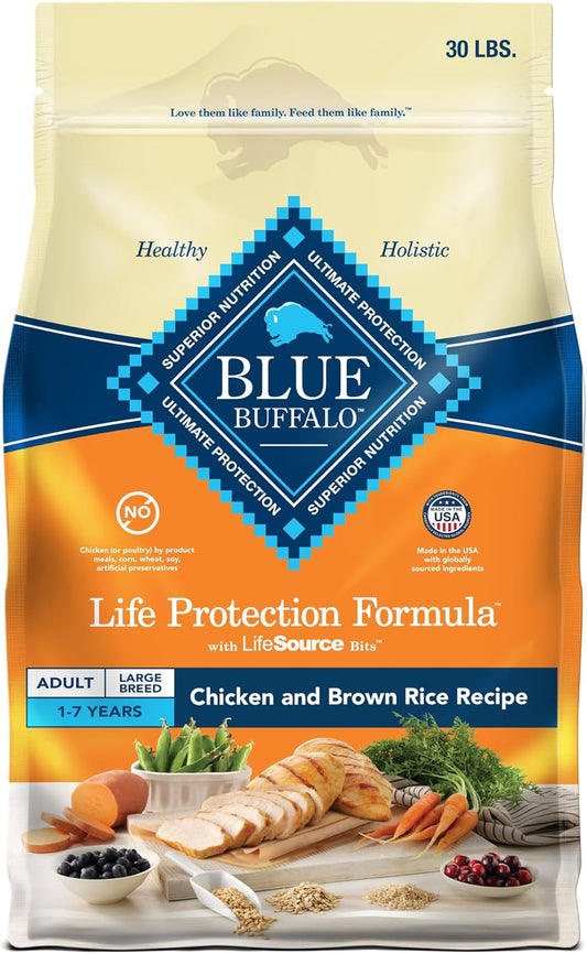 Nourish Your Giant or Large Breed Dog with BLUE Life Protection Formula - Premium Chicken & Brown Rice Dry Food, 30-Lb Bag for Optimal Health and Vitality