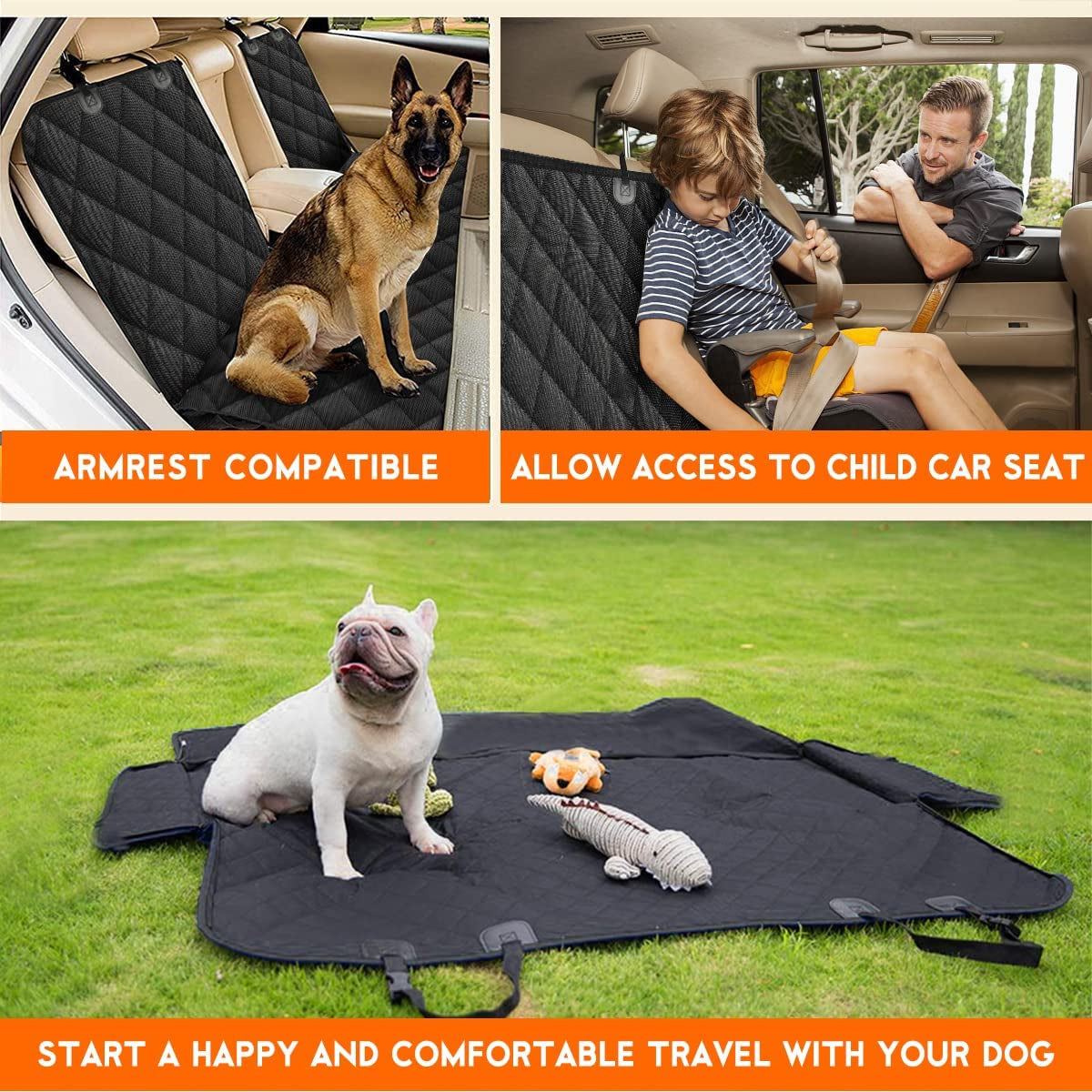 Ultimate Waterproof Dog Car Seat Cover - Non-Slip Bench Protector for Back Seat, Perfect for Pets and Kids in Most Cars, Trucks, and SUVs - Black