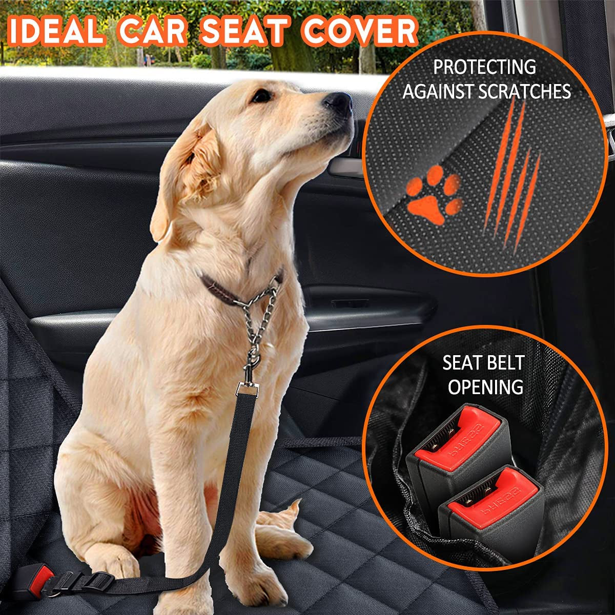 Ultimate Waterproof Dog Car Seat Cover - Non-Slip Bench Protector for Back Seat, Perfect for Pets and Kids in Most Cars, Trucks, and SUVs - Black