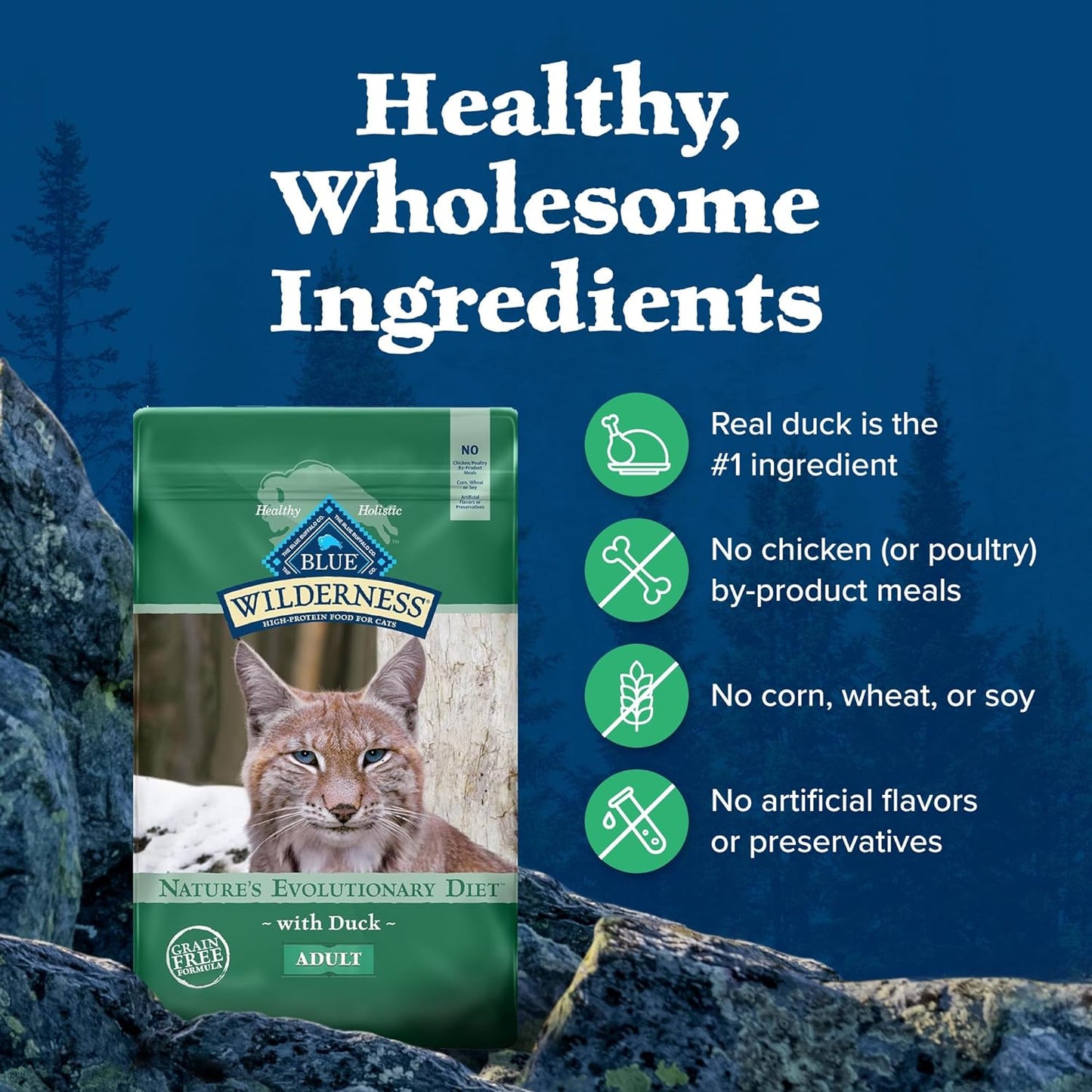 Blue Buffalo Wilderness High-Protein Adult Dry Cat Food with Real Duck - Grain-Free Nutrition for a Happy, Healthy Cat - 11-Lb Bag