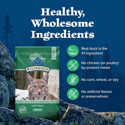 Blue Buffalo Wilderness High-Protein Adult Dry Cat Food with Real Duck - Grain-Free Nutrition for a Happy, Healthy Cat - 11-Lb Bag