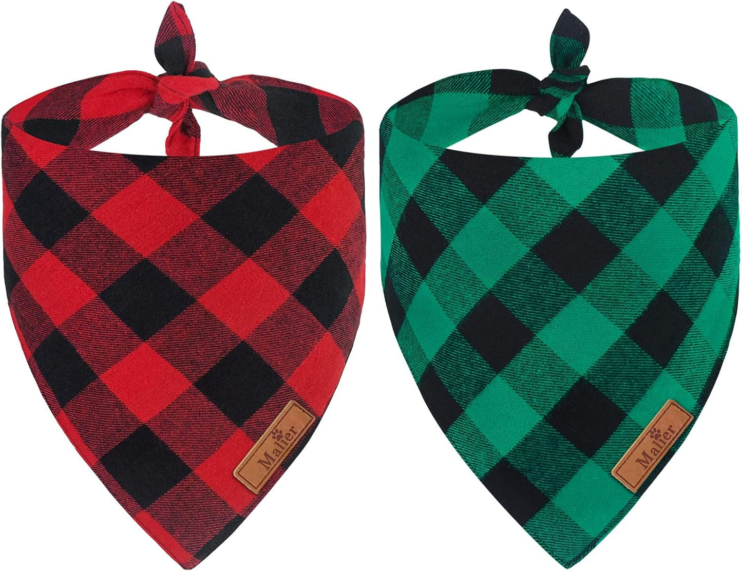 Festive 2 Pack Dog Bandanas - Classic Buffalo Red Plaid for Christmas Celebrations - Stylish Triangle Bibs for Small to Large Dogs