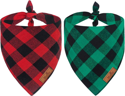 Festive 2 Pack Dog Bandanas - Classic Buffalo Red Plaid for Christmas Celebrations - Stylish Triangle Bibs for Small to Large Dogs